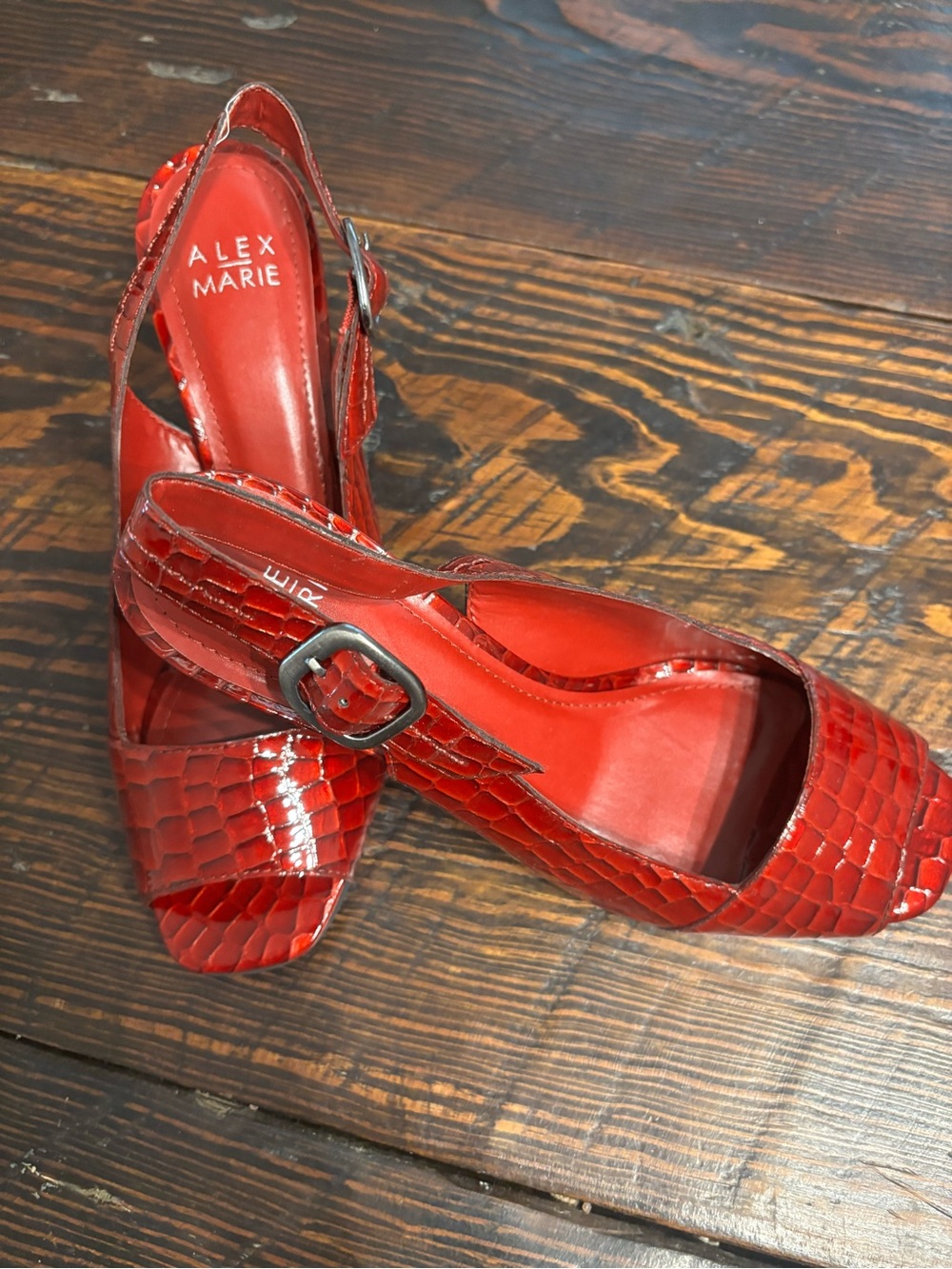 Alex Marie Red Patent Croc-Embossed Slingback Heels